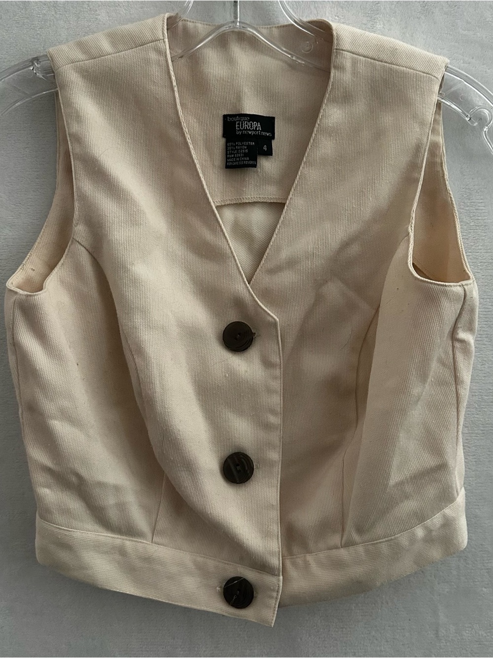 Boutique Europa Newport News Ivory Button Front Tailored Vest Women's Size 4